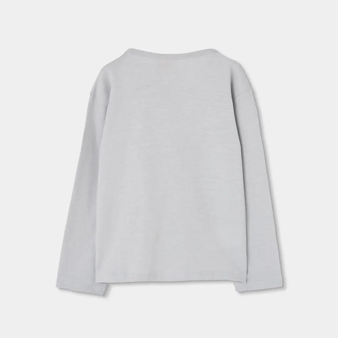 Camiseta punto niña gris con flores bordadas 2/4