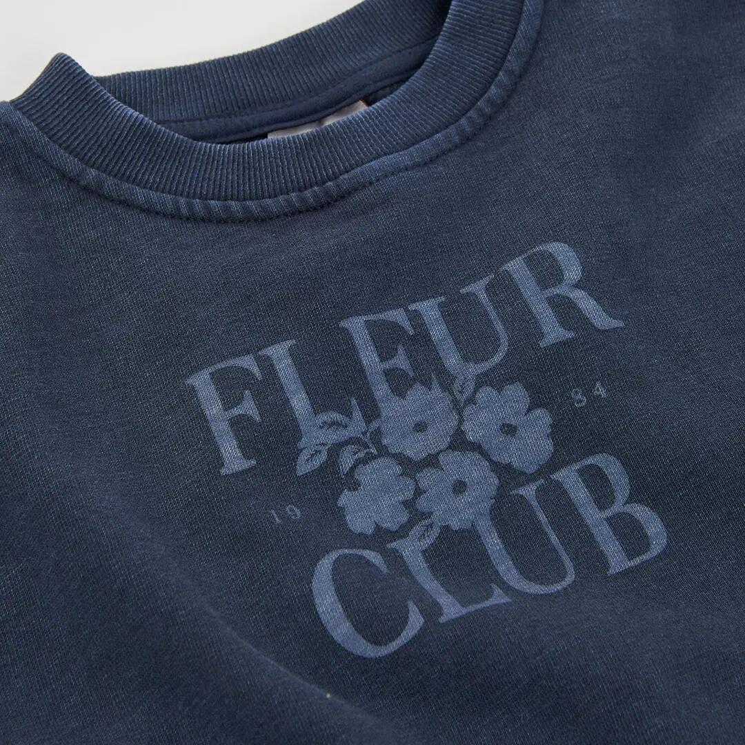 Sudadera felpa niña azul marino estampado flores 3/4