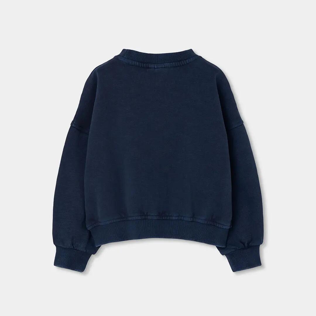 Sudadera felpa niña azul marino estampado flores 2/4
