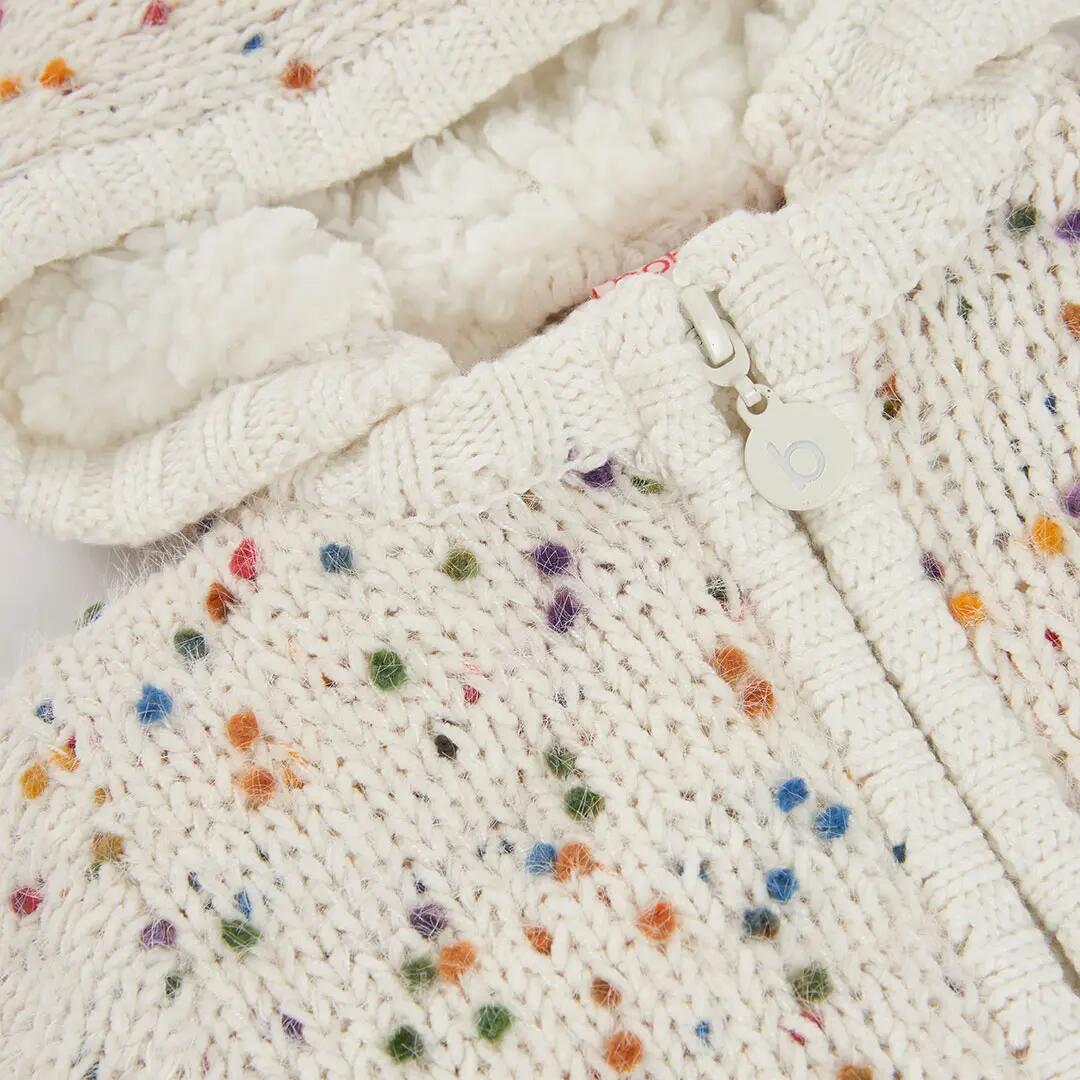 Chaqueta punto bebé niña blanca con puntos de colores 3/4