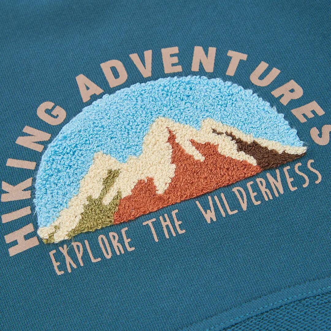 Sudadera felpa niño verde bordado montañas 3/4