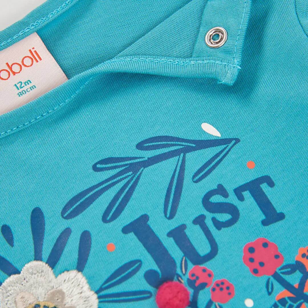 Camiseta punto niña verde estampado floral 3/4