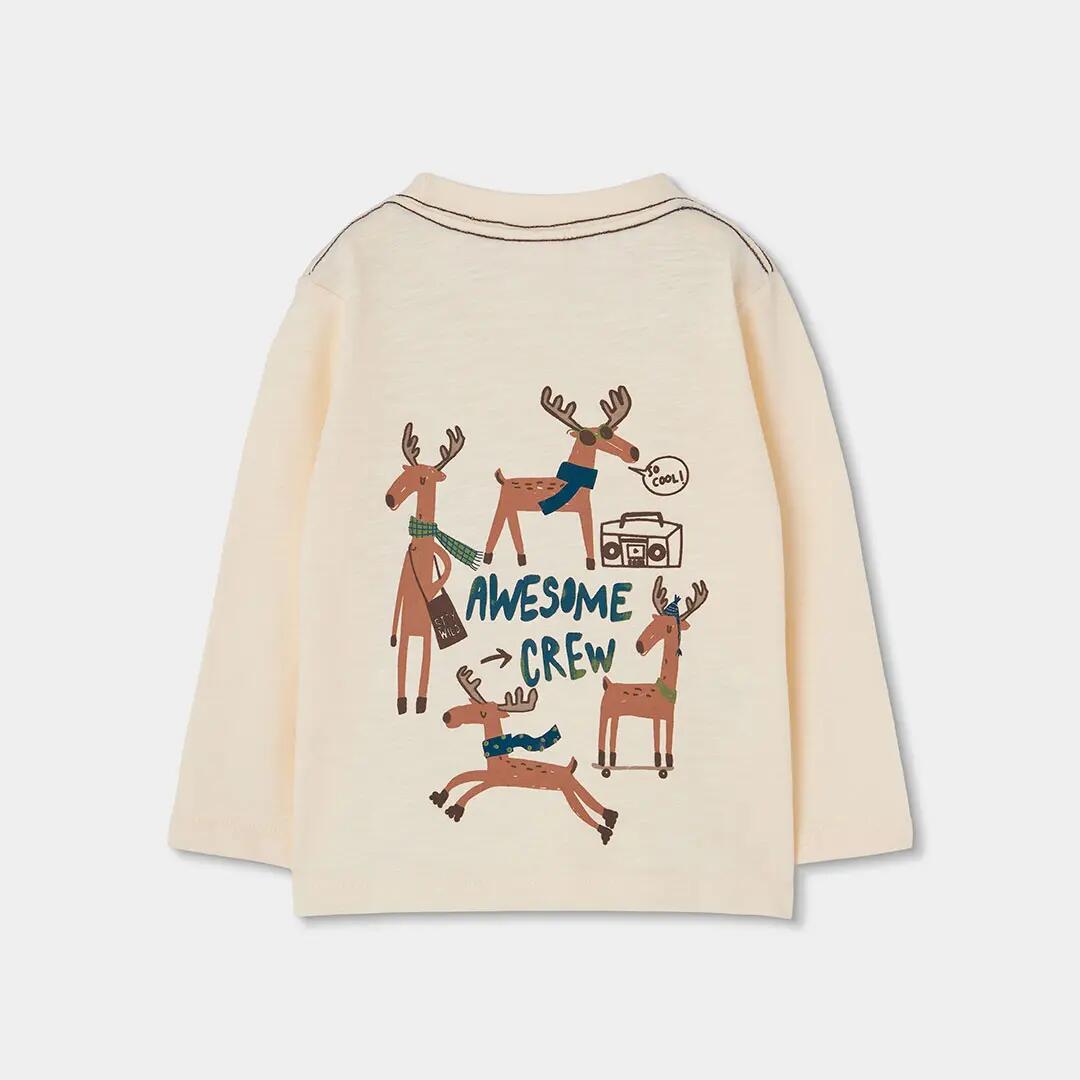 Camiseta punto niño crudo con reno en paracaídas 2/4