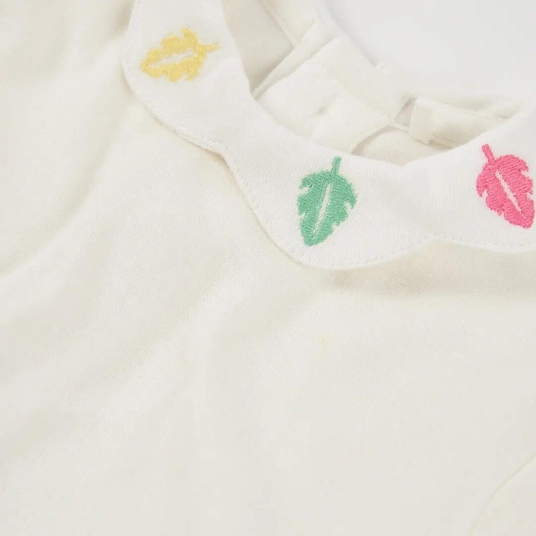Conjunto punto bebé niña blanco bordado hojas 7/7