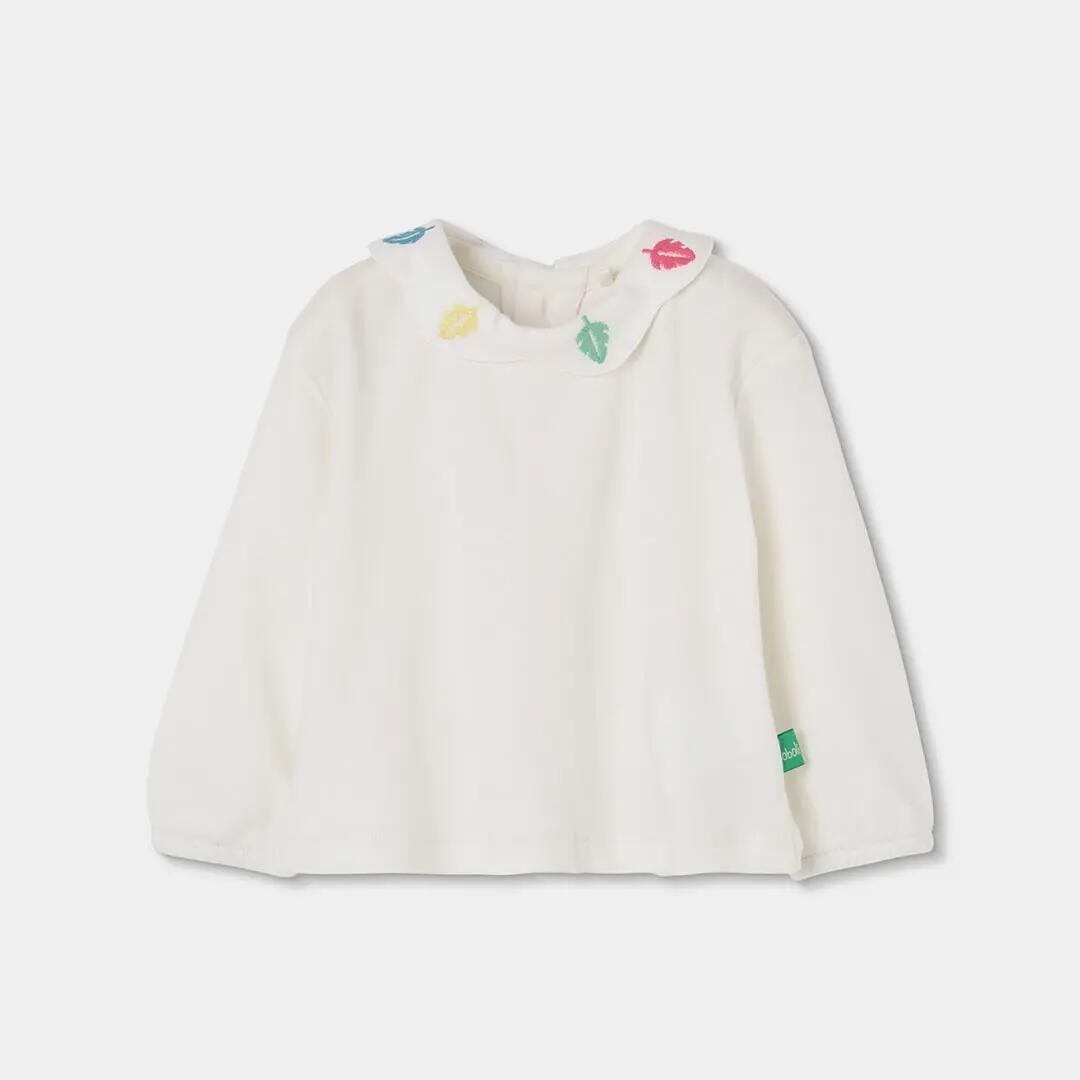 Conjunto punto bebé niña blanco bordado hojas 3/7