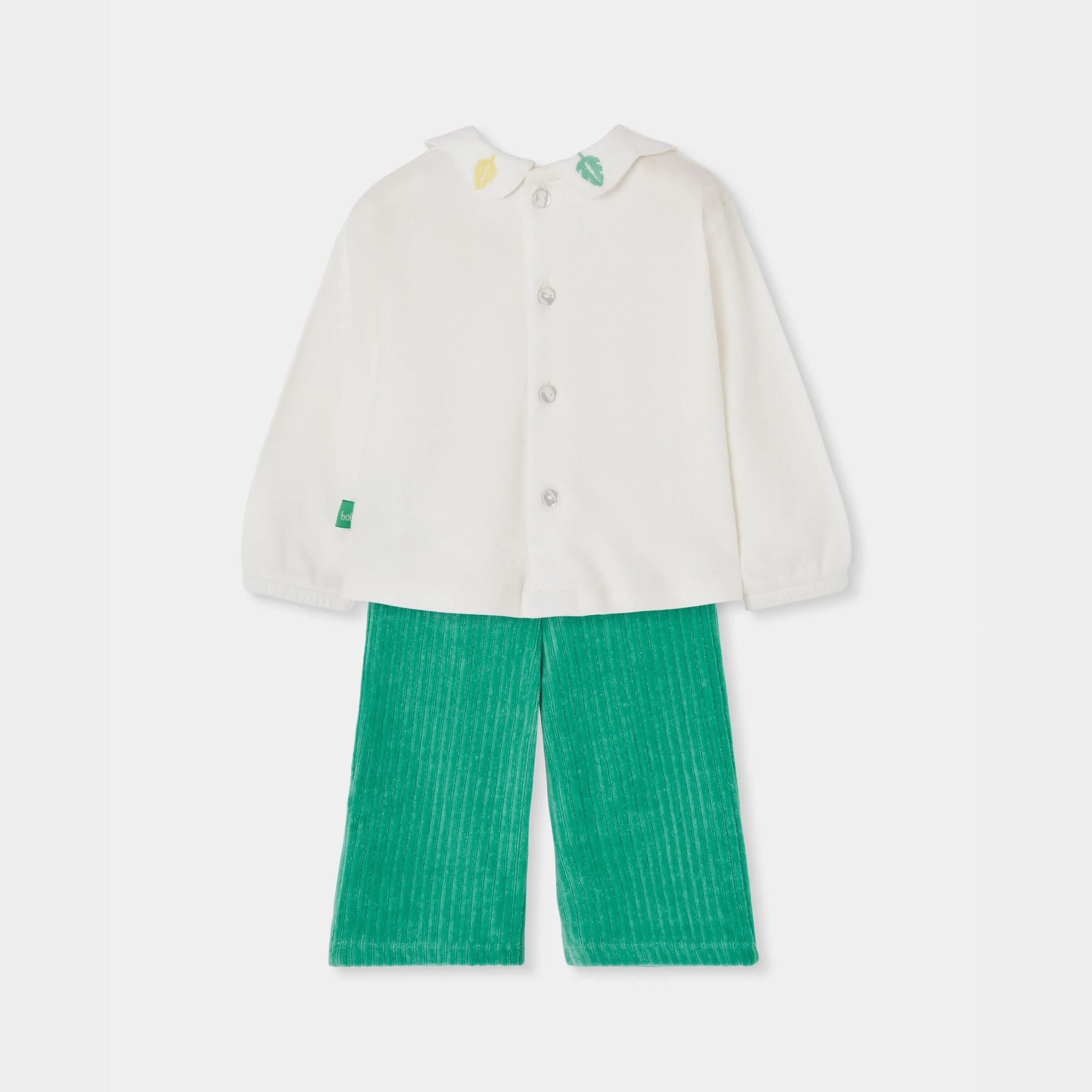 Conjunto punto bebé niña blanco bordado hojas 2/7