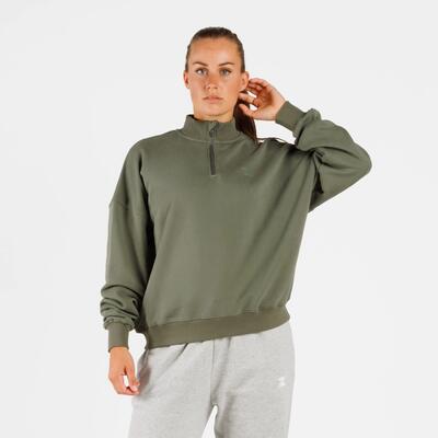 Zeuz oversized comfort trui met 1/4 rits – dames – legergroen – maat m
