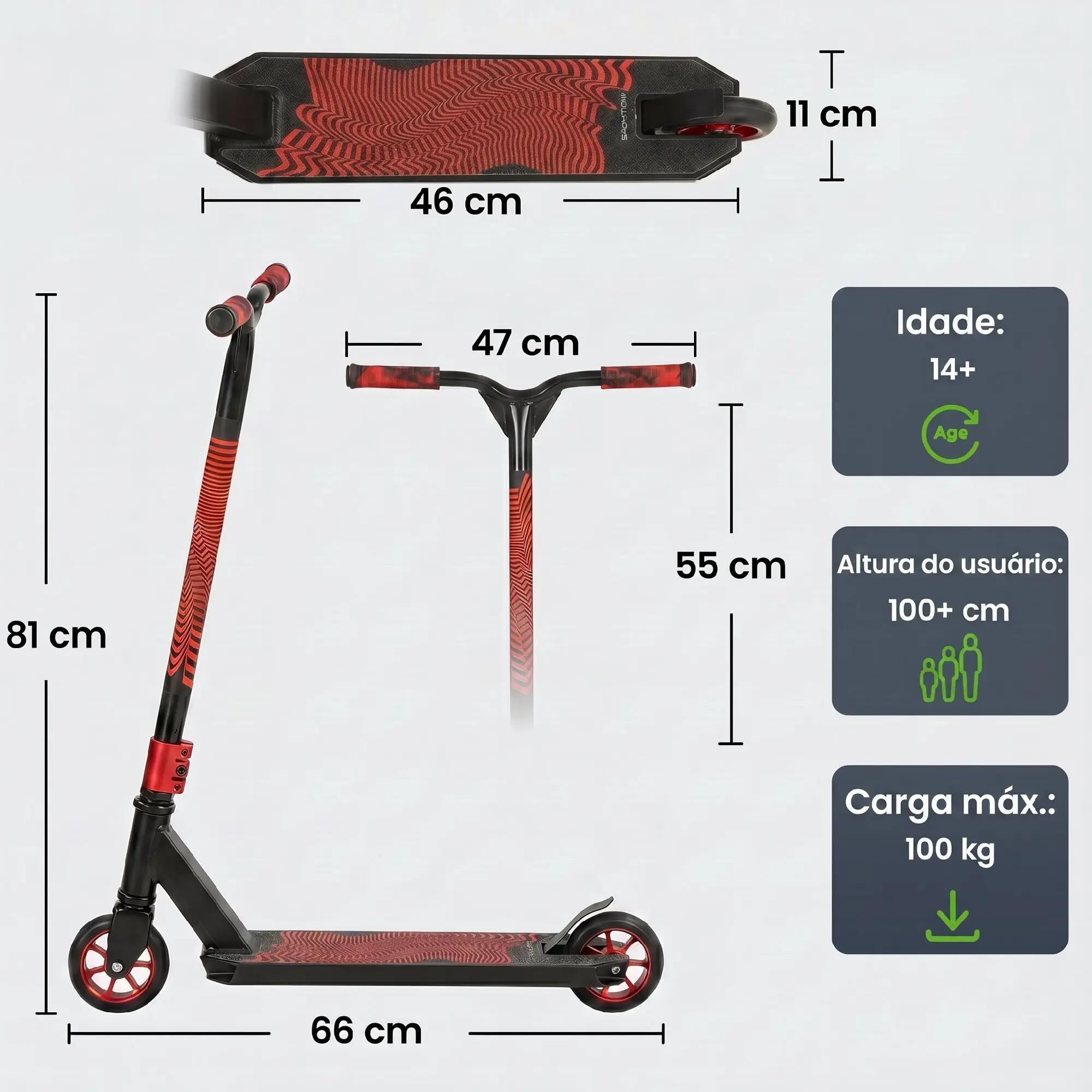 Trotinete de acrobacias 66x47x81 cm vermelho SPORTNOW 6/11