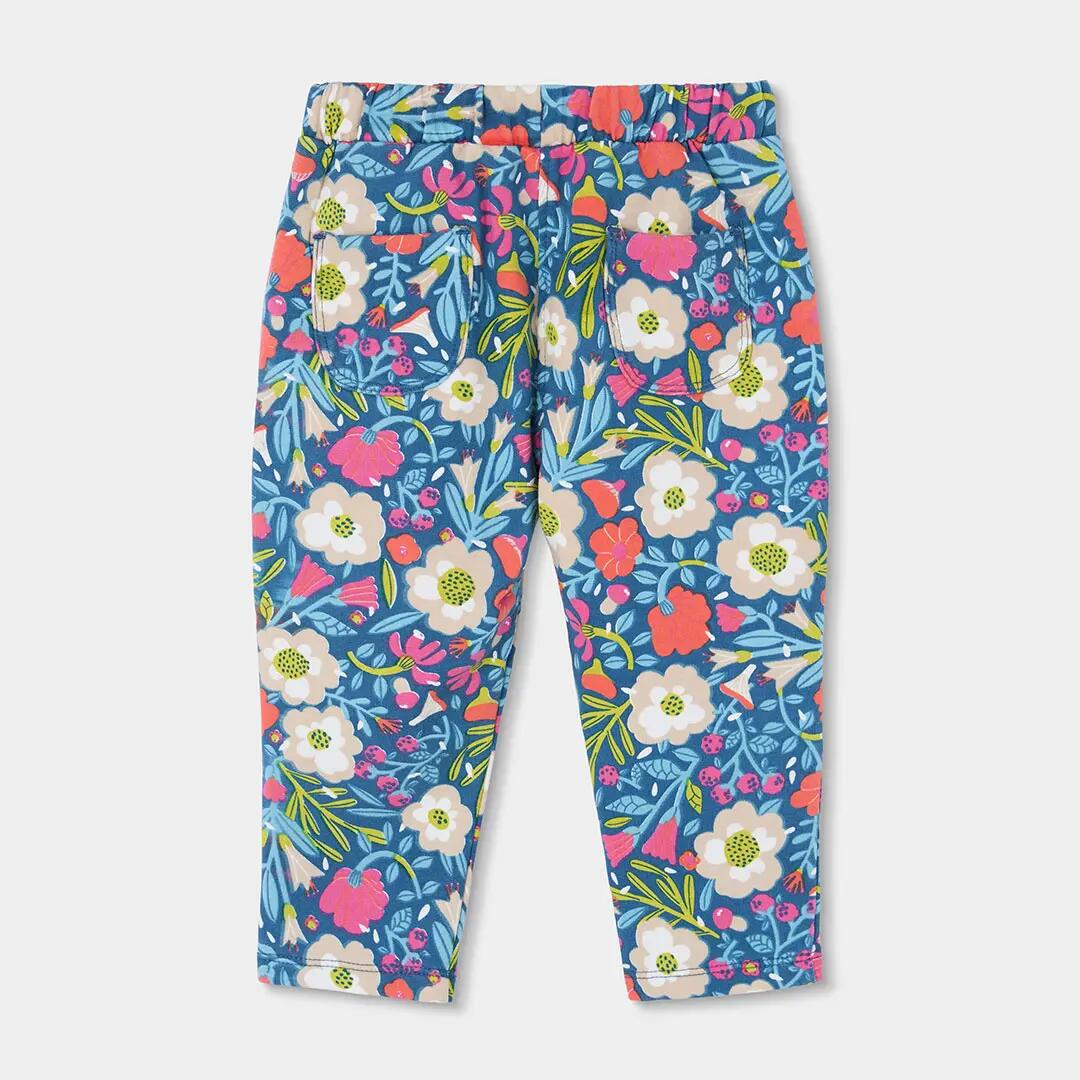 Pantalón felpa niña verde estampado flores 2/4