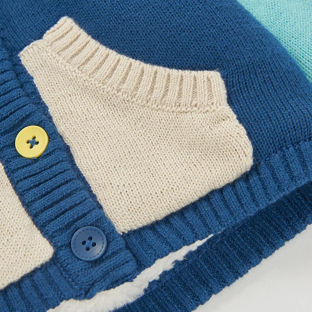 Chaqueta punto bebé niño azul multicolor con capucha 4/4