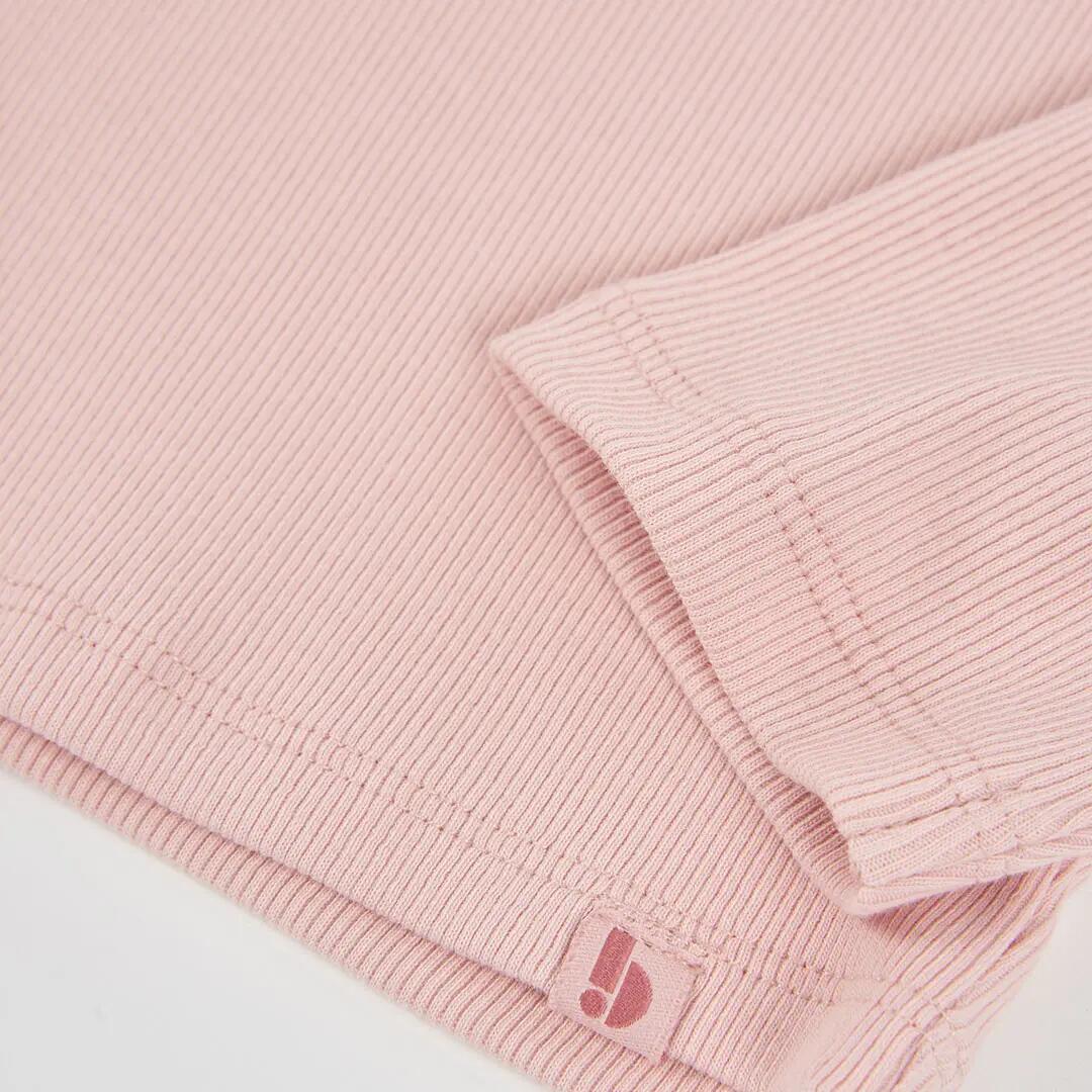 Camiseta punto canalé niña rosa con volante 4/4