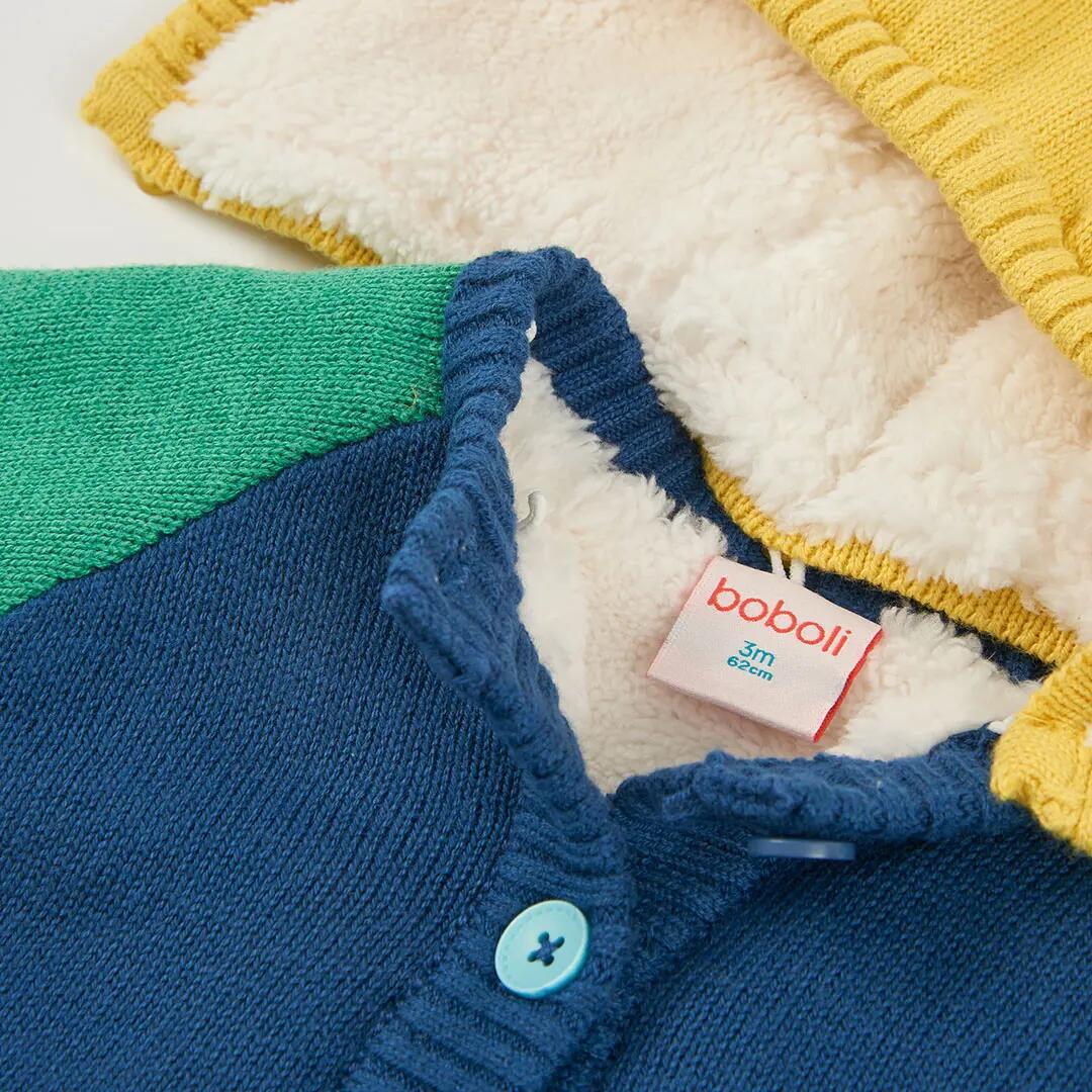 Chaqueta punto bebé niño azul multicolor con capucha 3/4