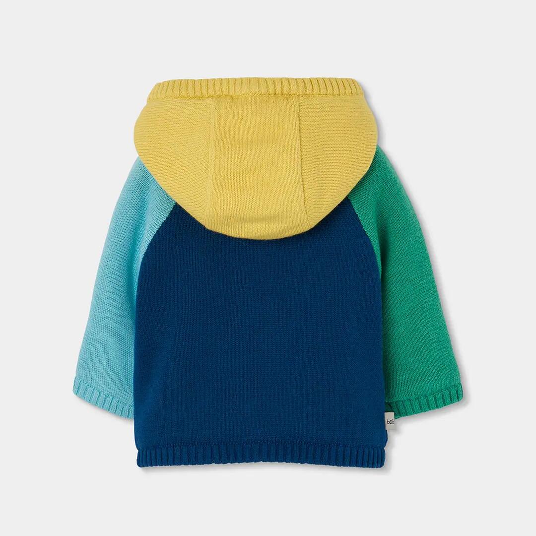 Chaqueta punto bebé niño azul multicolor con capucha 2/4