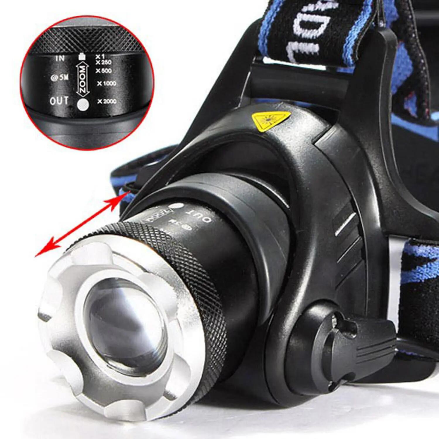 LATARKA CZOŁOWA LED T6 ZOOM 2 AKUMULATORKI 3/7
