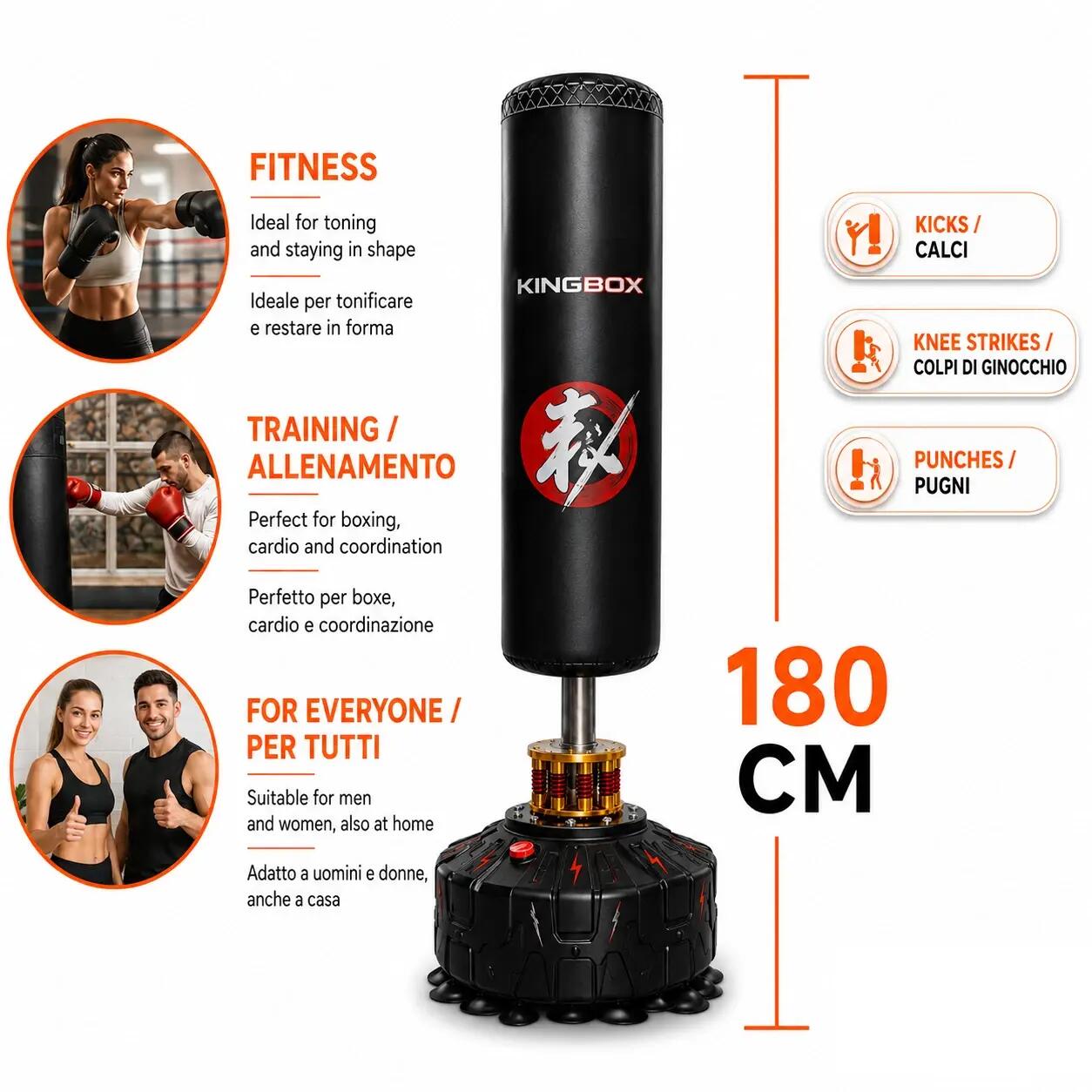 Sacco da Boxe da Terra 180cm Adulti Professionale Fitness Casa FF 5/5