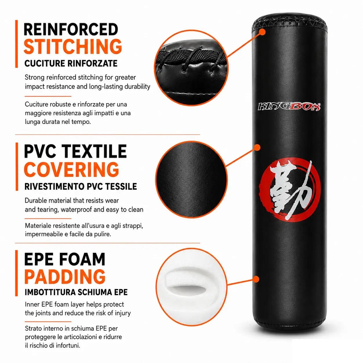 Sacco da Boxe da Terra 180cm Adulti Professionale Fitness Casa FF 3/5