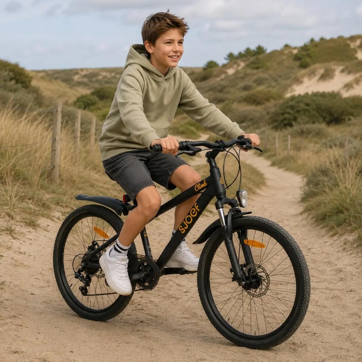 Climb Mountainbike Jongens 24 inch - 8-12 Jaar - 6V & Schijfrem – Zwart 3/8