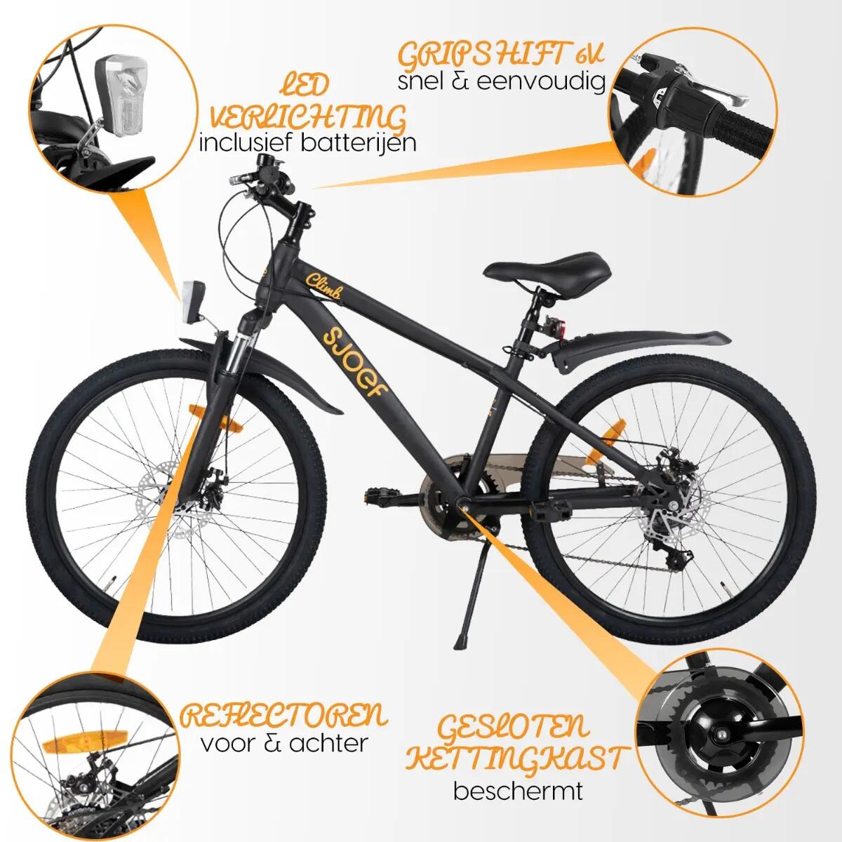 Climb Mountainbike Jongens 22 inch - 7-9 Jaar - 6V & Schijfrem – Zwart 7/12