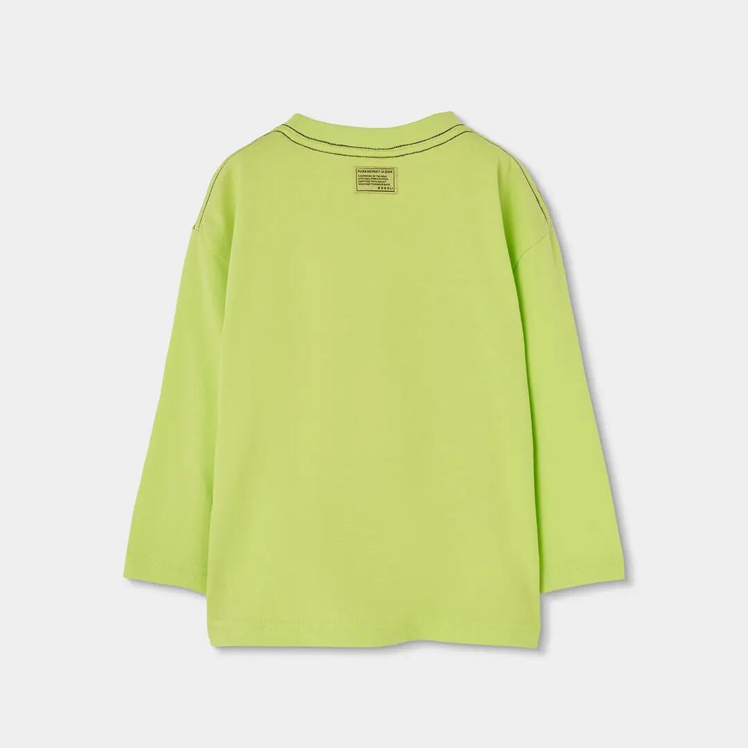 Camiseta punto niño verde estampado montaña 2/4