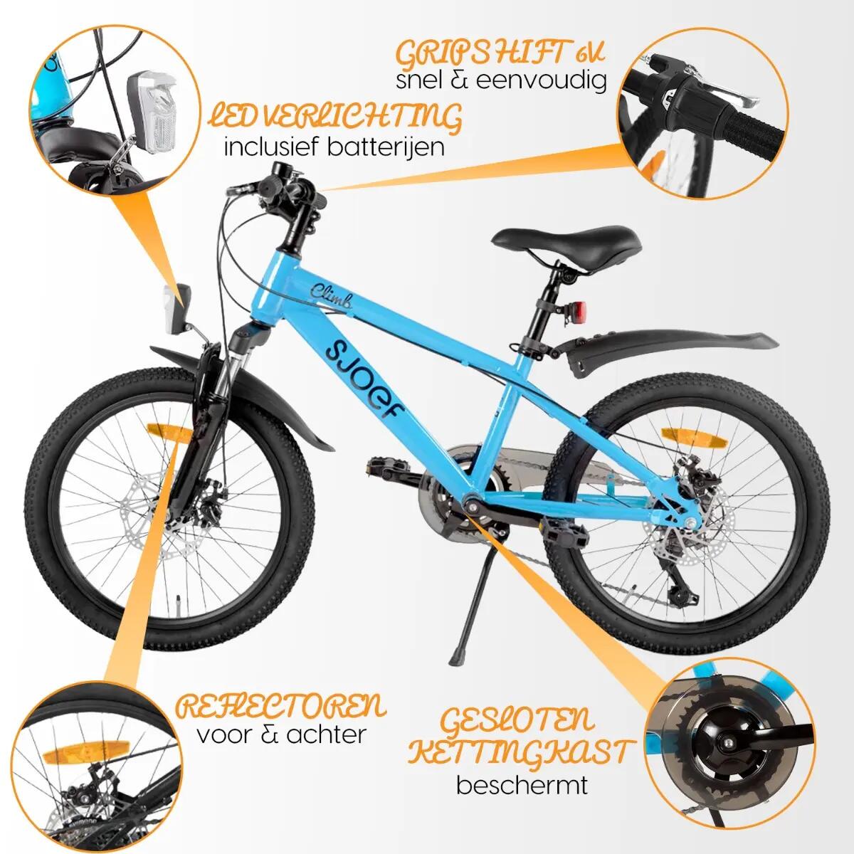 Climb Mountainbike Jongens 22 inch - 7-9 Jaar - 6V & Schijfrem – Blauw 7/12