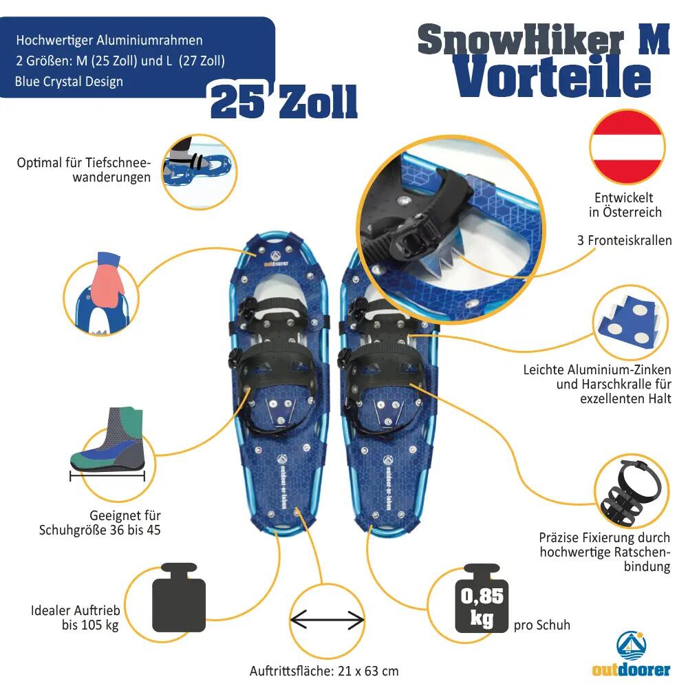 Schneeschuhe SnowHiker M - Leichte Alurahmen Winterschuhe bis 120kg 2/7
