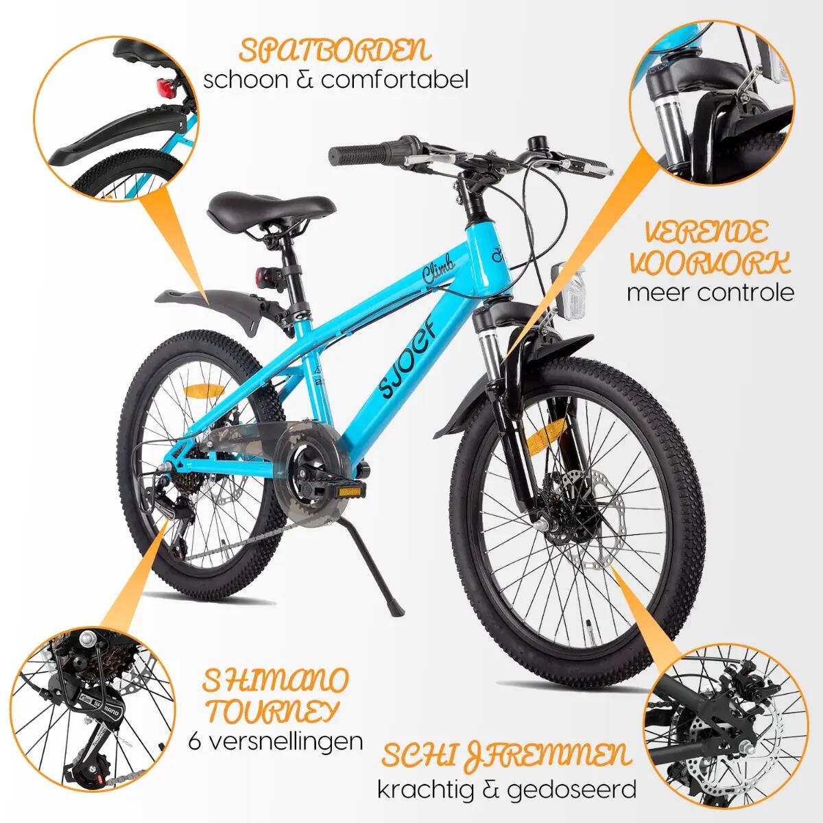 Climb Mountainbike Jongens 22 inch - 7-9 Jaar - 6V & Schijfrem – Blauw 6/12