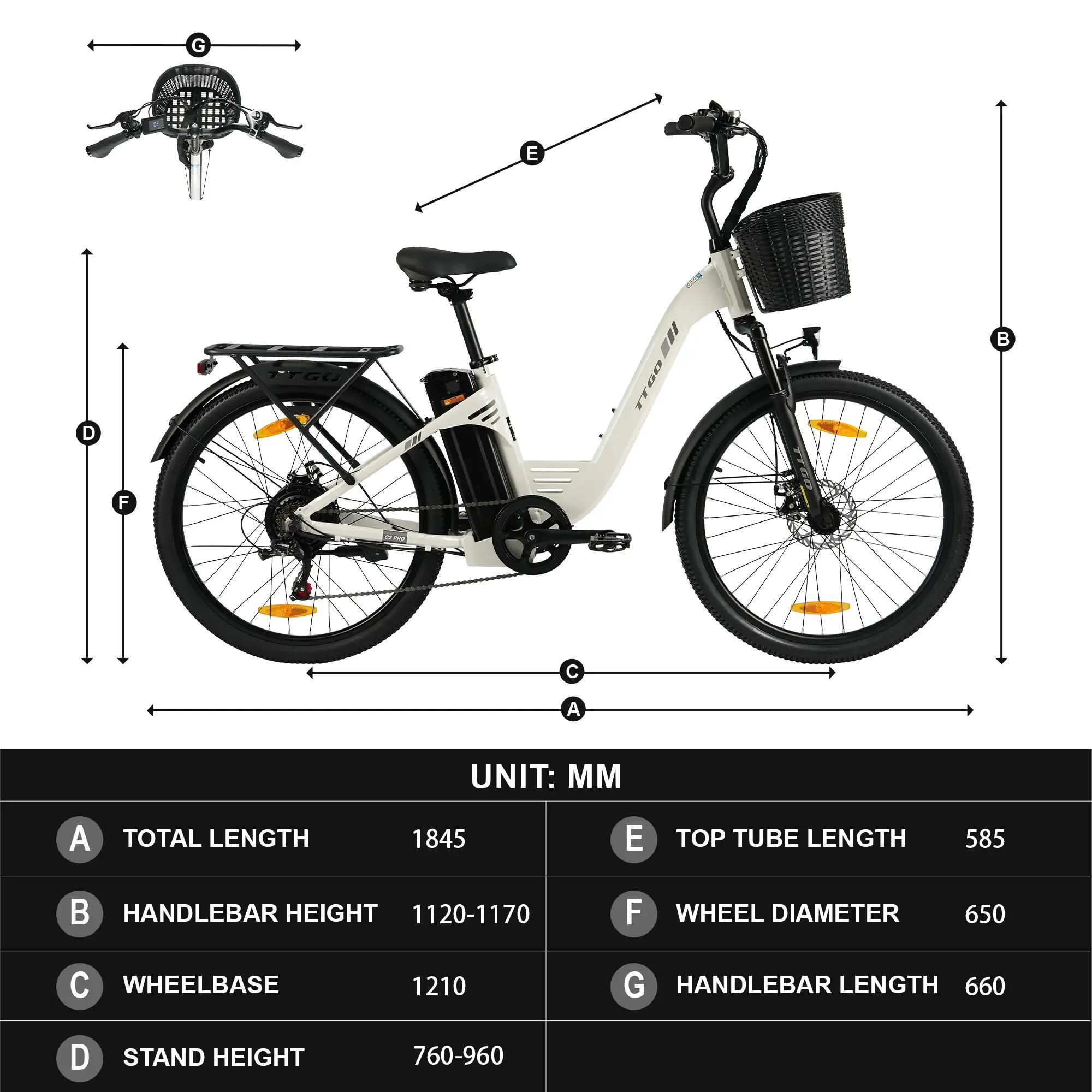 C2 PRO Vélo Électrique Urbain, Moteur 250W, 36V 18Ah, Pneus 26" Tout-Terrain 9/11