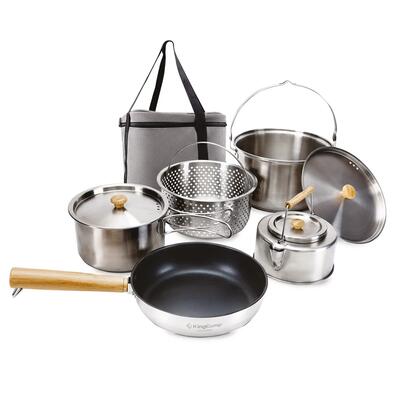 Camping kookset basecamp ii outdoor set pan theepot roestvrij staal