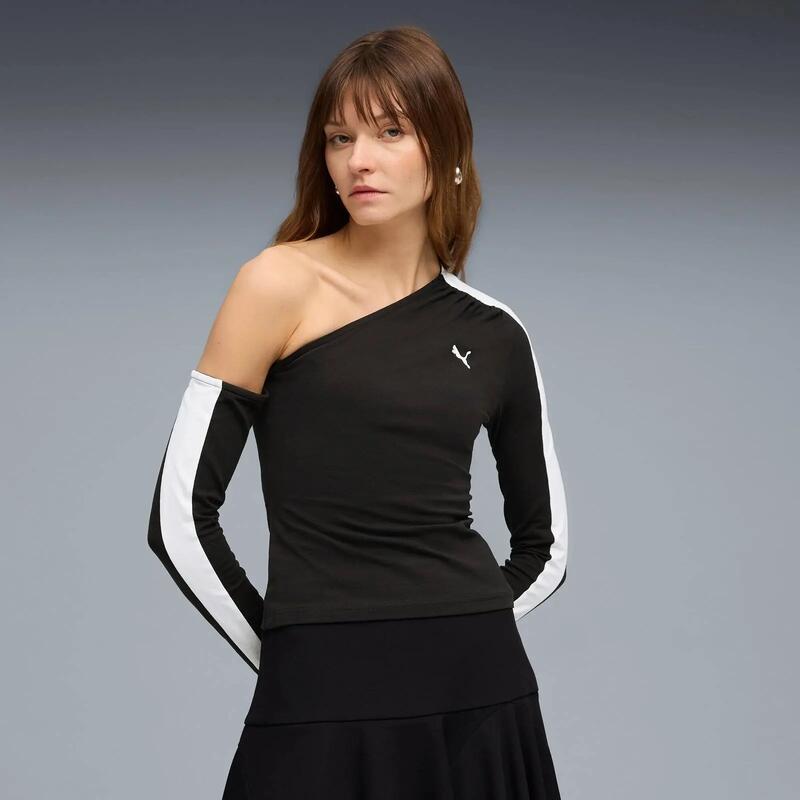 Bluza femei Puma T7 Asymmetric Longsleeve, Negru
