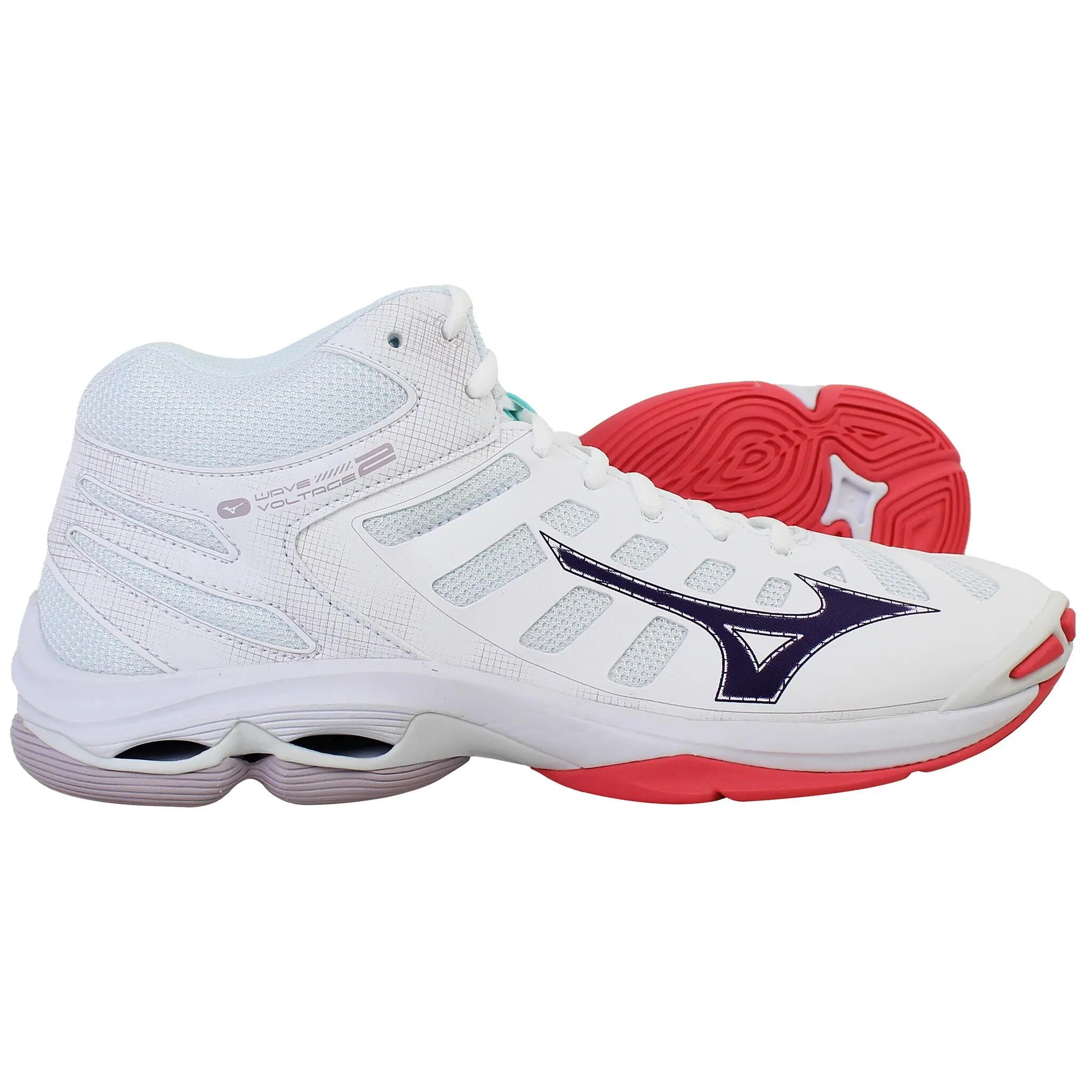 Volleybalschoenen Mizuno Wave Voltage 2 Mid Blanc/Violet Indigo/Rose Camélia 4/5