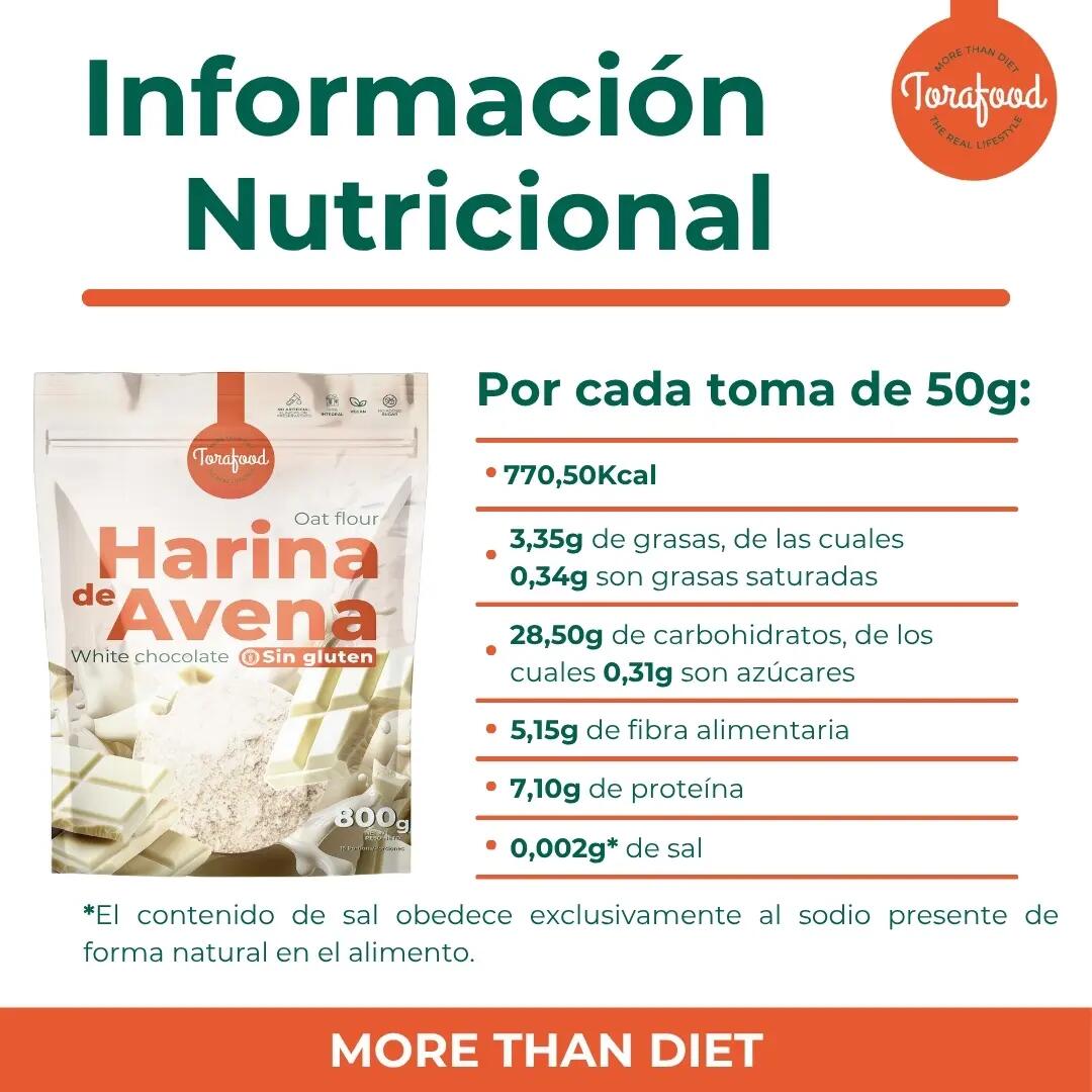 Harina de Avena Sin Gluten Chocolate Blanco 800G Torafood 5/5