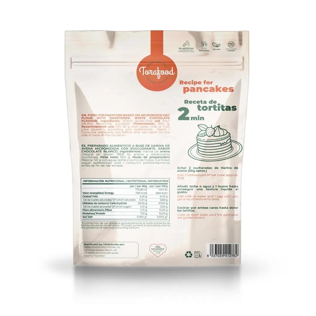Harina de Avena Sin Gluten Chocolate Blanco 800G Torafood 2/5