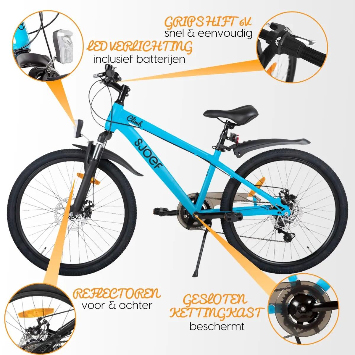 Climb Mountainbike Jongens 24 inch - 8-12 Jaar - 6V & Schijfrem – Blauw 7/8