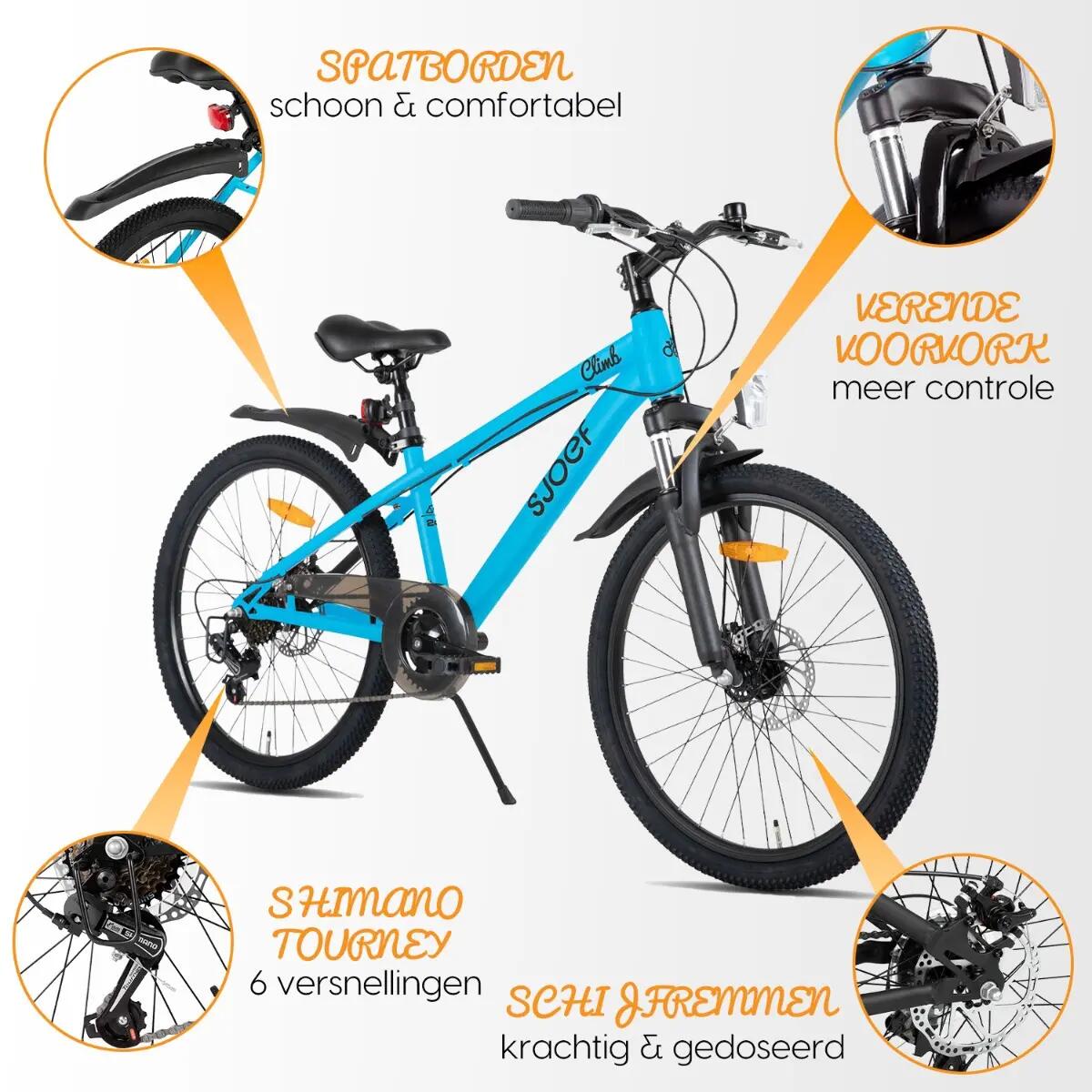 Climb Mountainbike Jongens 24 inch - 8-12 Jaar - 6V & Schijfrem – Blauw 6/8
