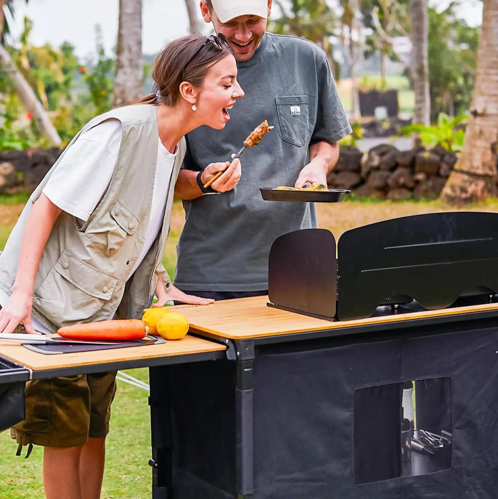 Camping Keuken Opvouwbaar Kast Tafel Opvouwbaar Spoelbak Bamboe Hout 4/7