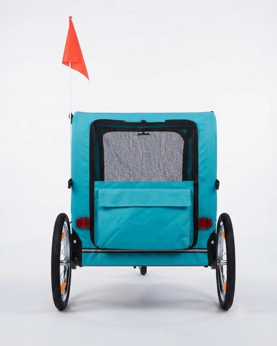 Remolque de lujo azul para perros (hasta 30 kg), plegable, para bicicleta 8/14