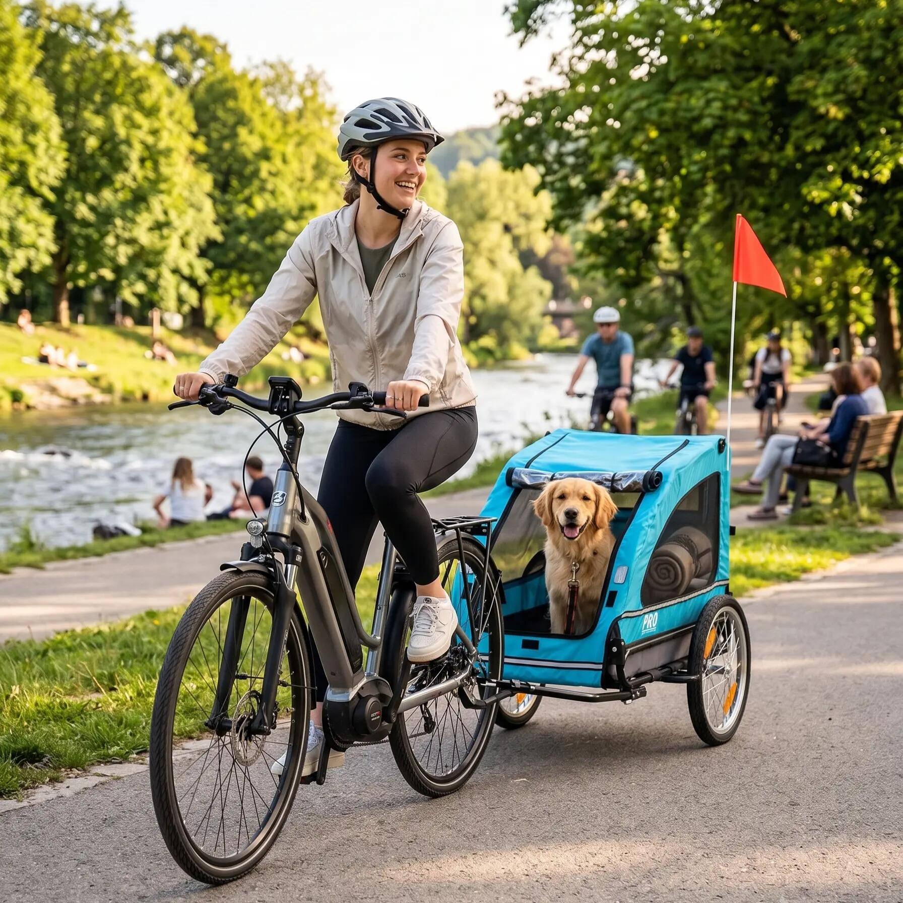 Remolque de lujo azul para perros (hasta 30 kg), plegable, para bicicleta 4/14
