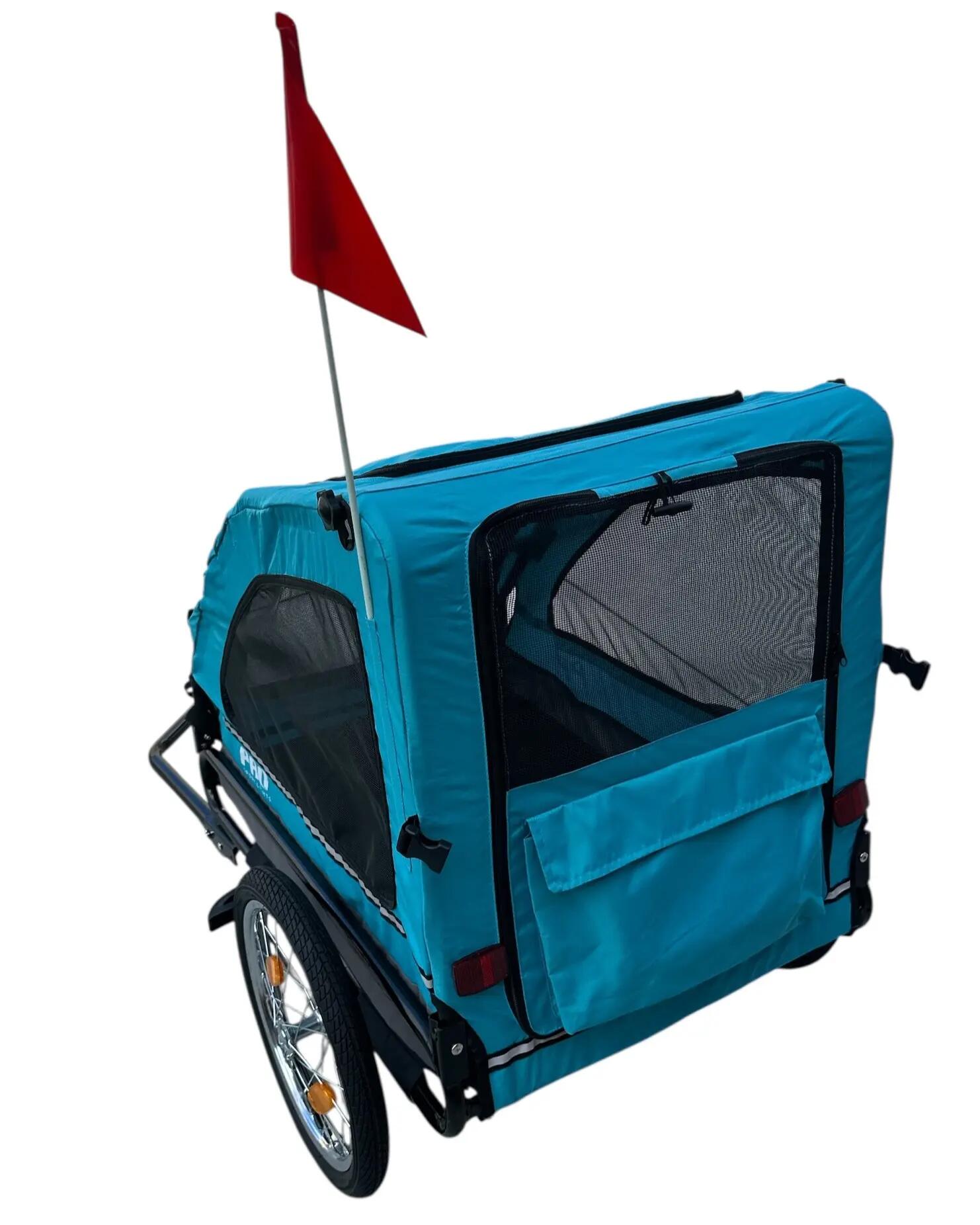 Remolque de lujo azul para perros (hasta 30 kg), plegable, para bicicleta 10/14