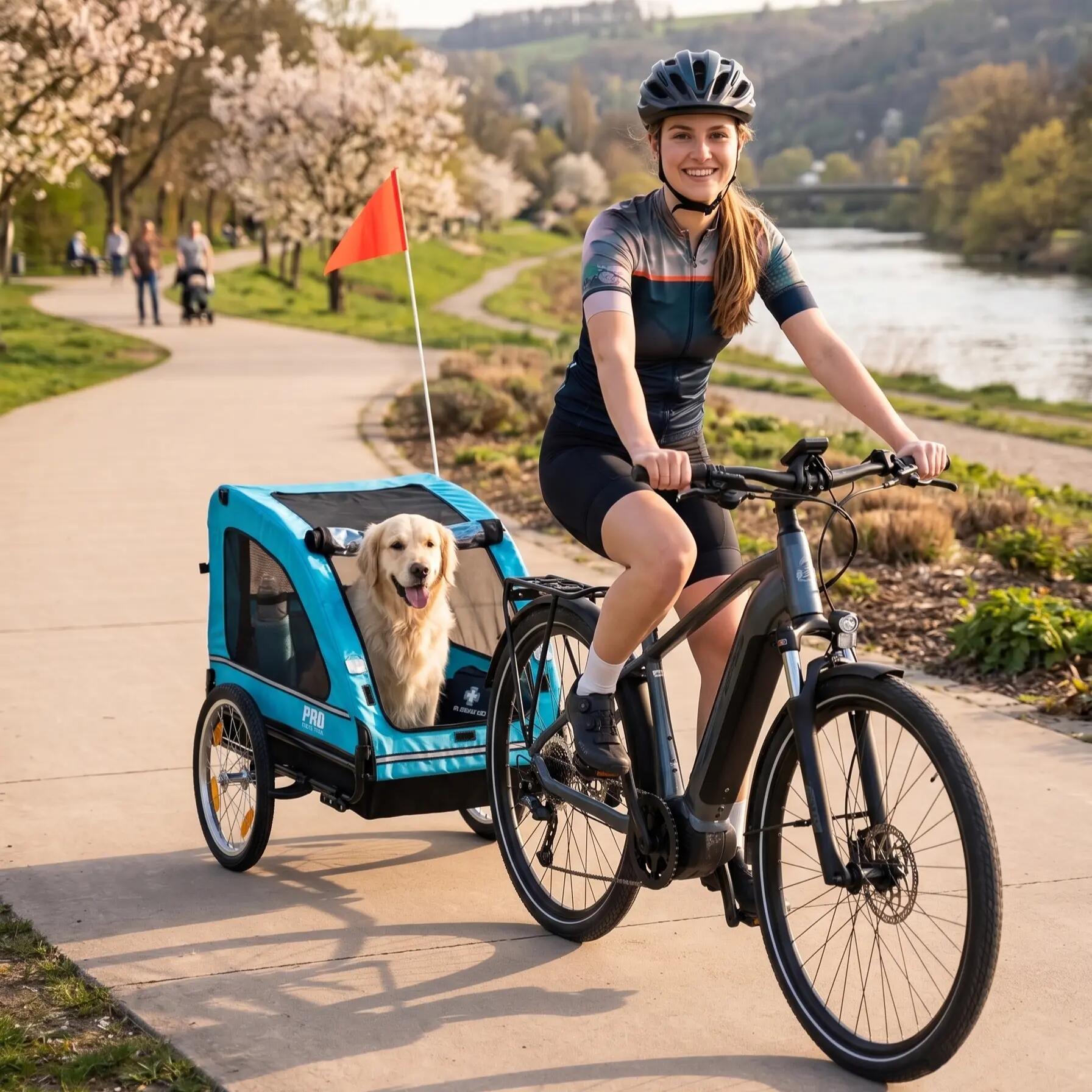 Remolque de lujo azul para perros (hasta 30 kg), plegable, para bicicleta 2/14