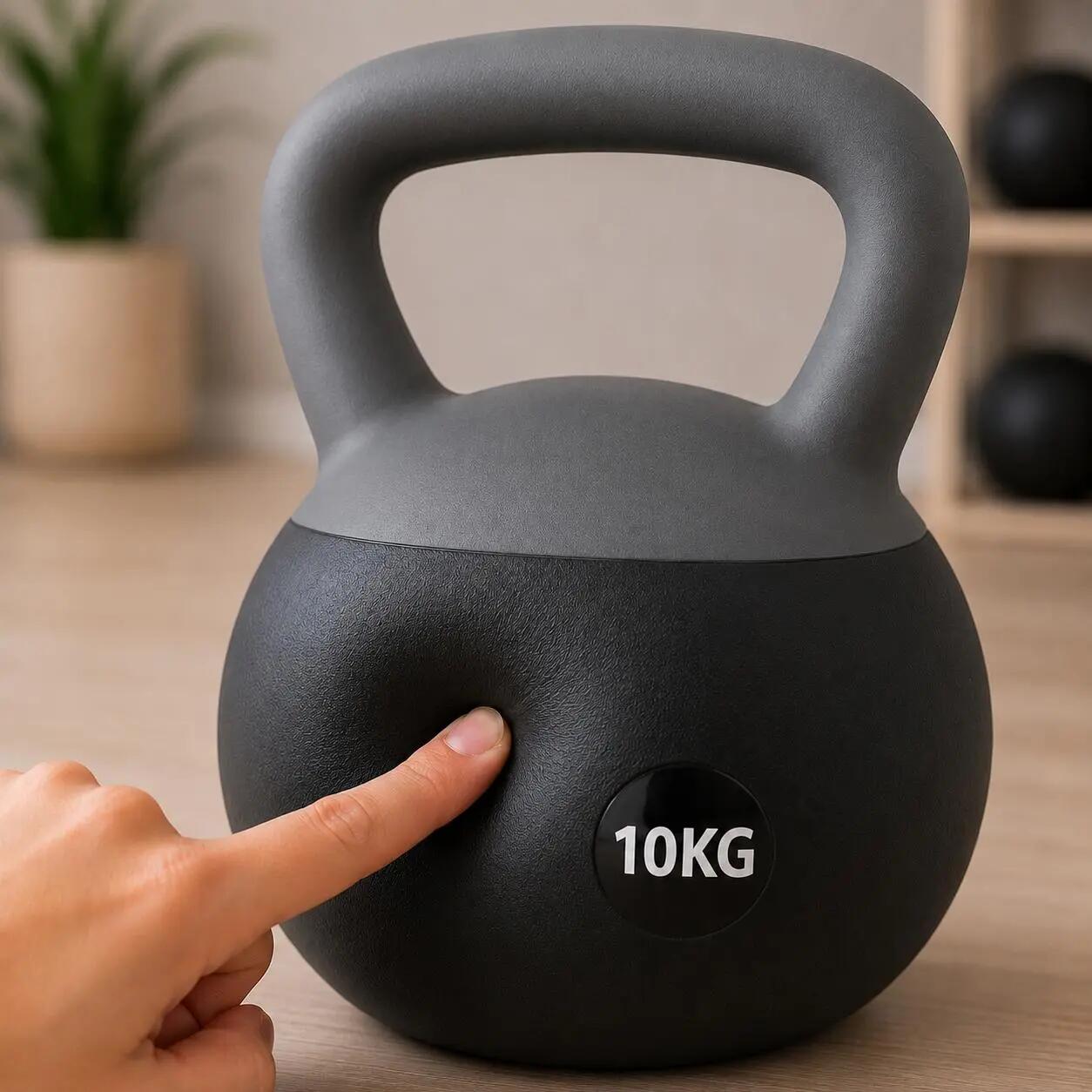 Kettlebell 10 kg Premium Miękka Podstawa Ciężarek Fitness Trening Domowy szary 4/4