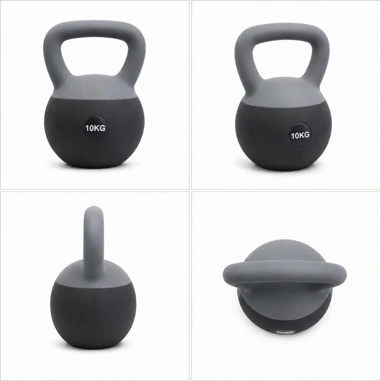 Kettlebell 10 kg Premium Miękka Podstawa Ciężarek Fitness Trening Domowy szary 3/4