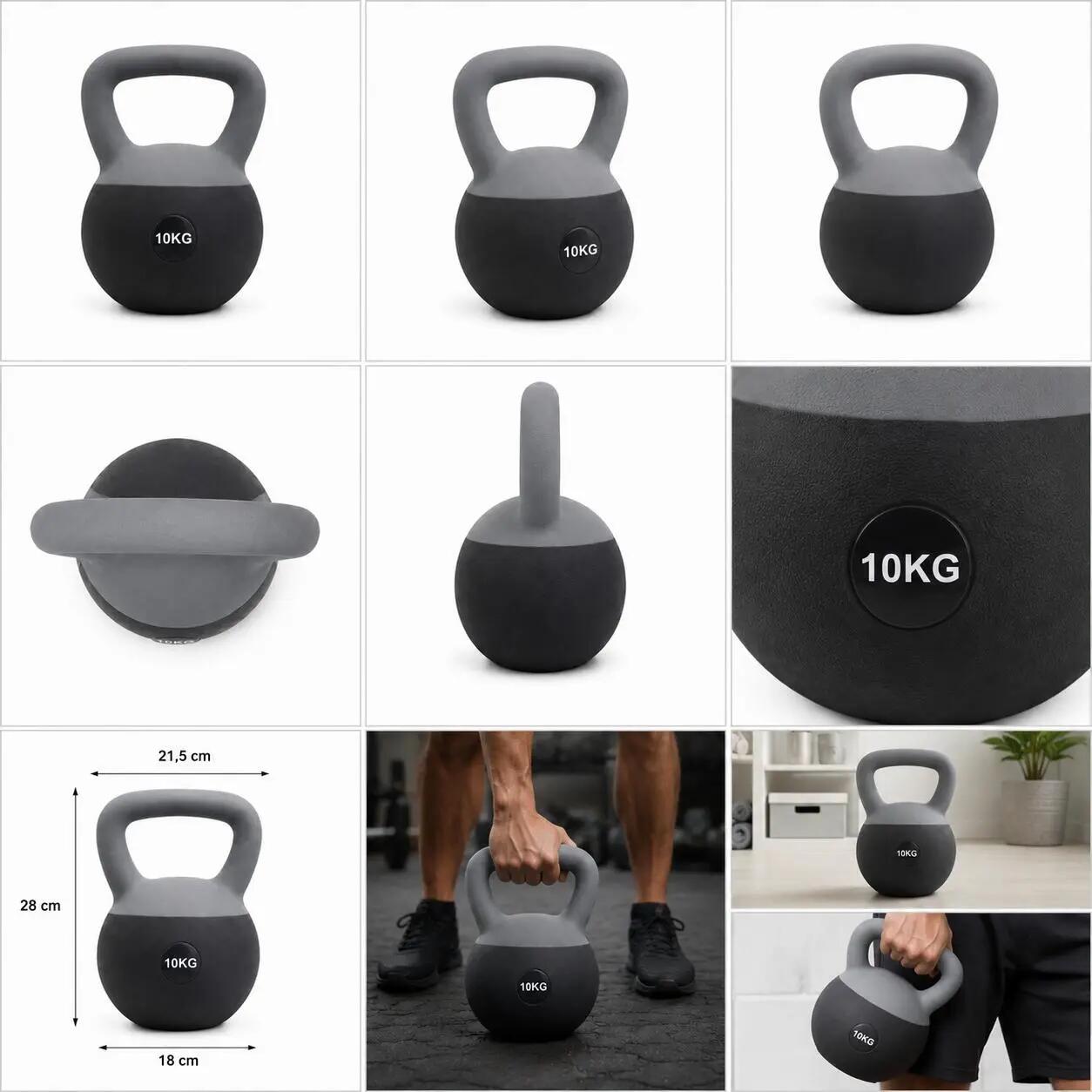 Kettlebell 10 kg Premium Miękka Podstawa Ciężarek Fitness Trening Domowy szary 2/4