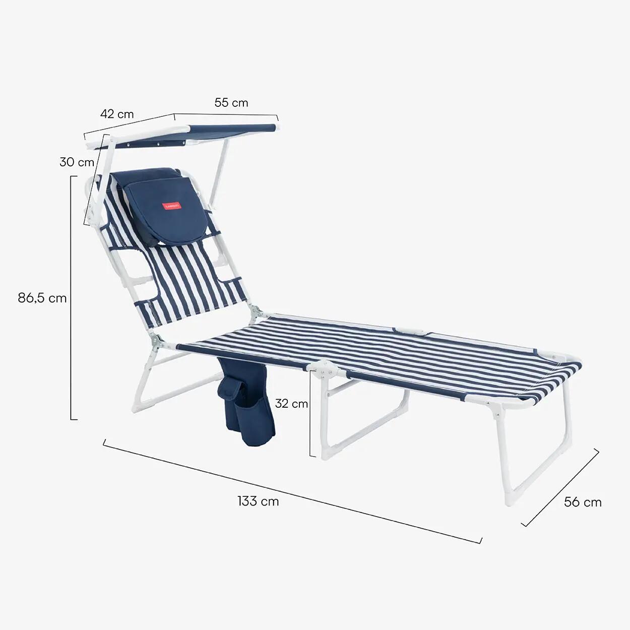 Flamingueo tumbona plegable parasol aluminio poliéster azul 7/7