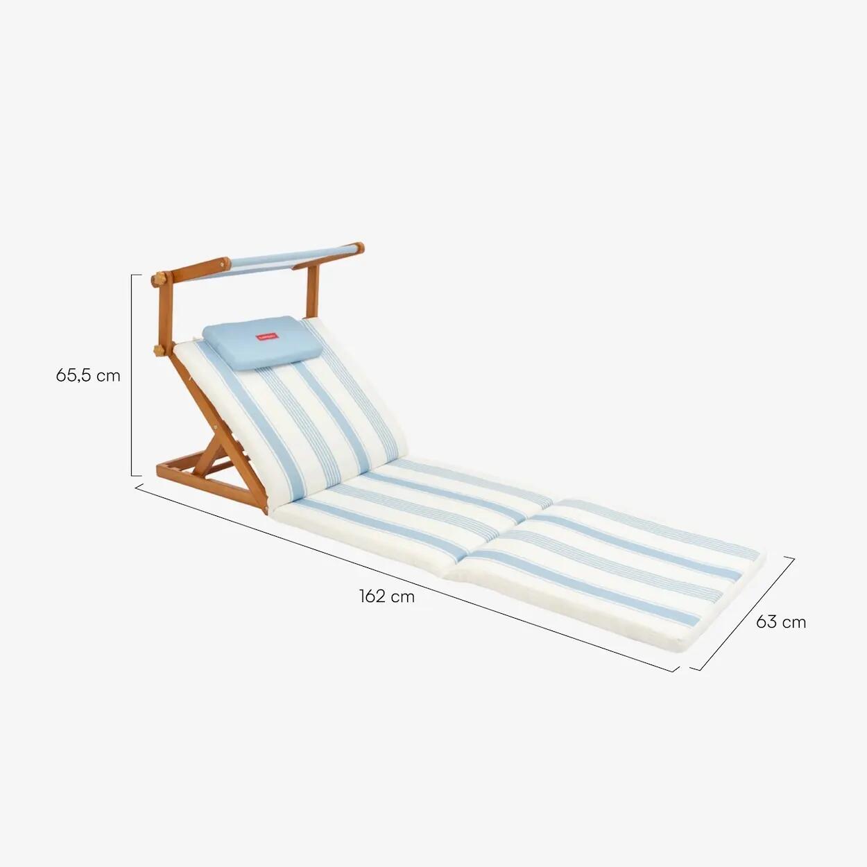 Flamingueo tumbona plegable madera con parasol azul 8/8