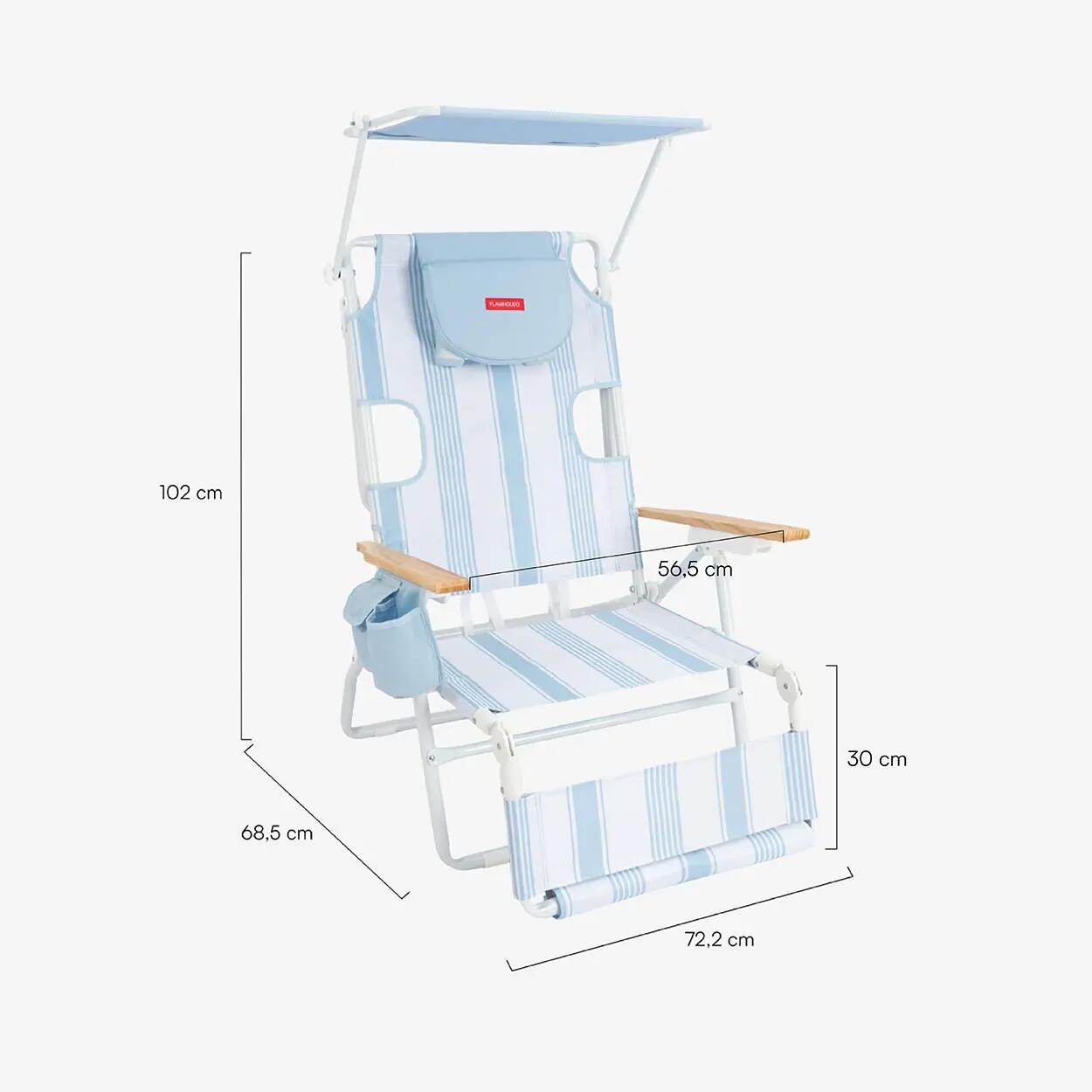 Flamingueo verstellbarer strandstuhl mit sonnendach polyester blau 7/7