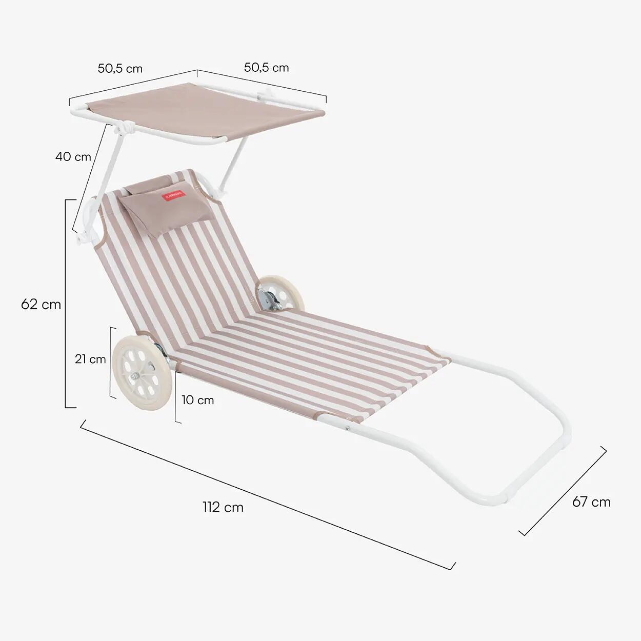 Flamingueo silla playa tumbona plegable parasol poliéster beige 7/7