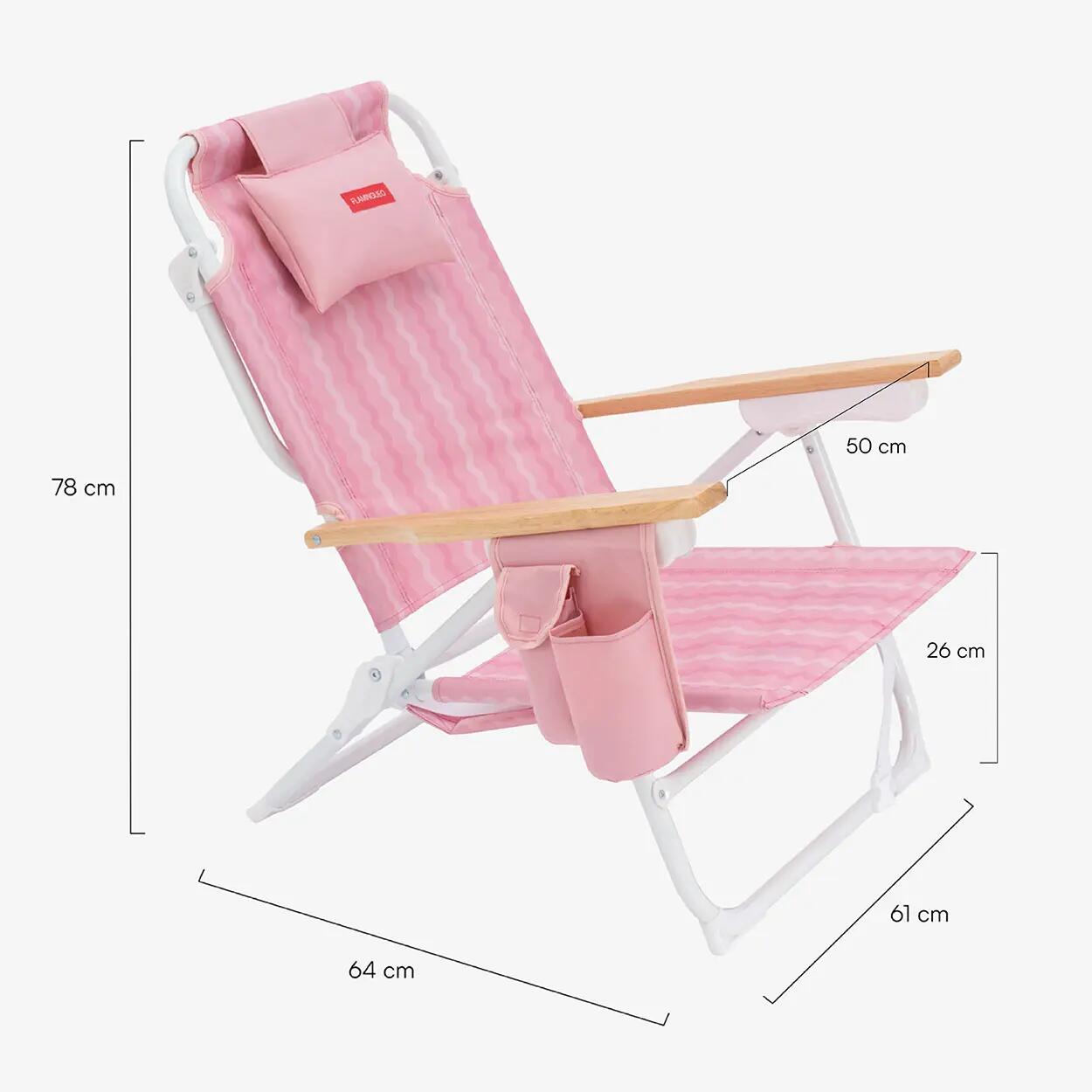 Flamingueo chaise de plage inclinable 5 positions aluminium rose 7/7