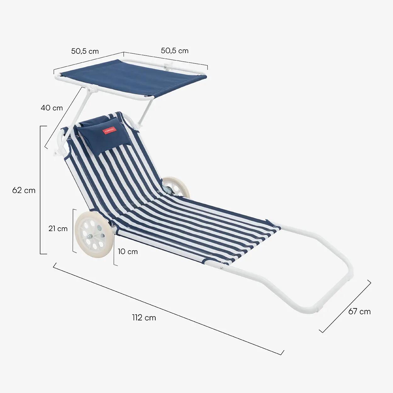 Flamingueo silla playa tumbona plegable parasol poliéster azul 7/7