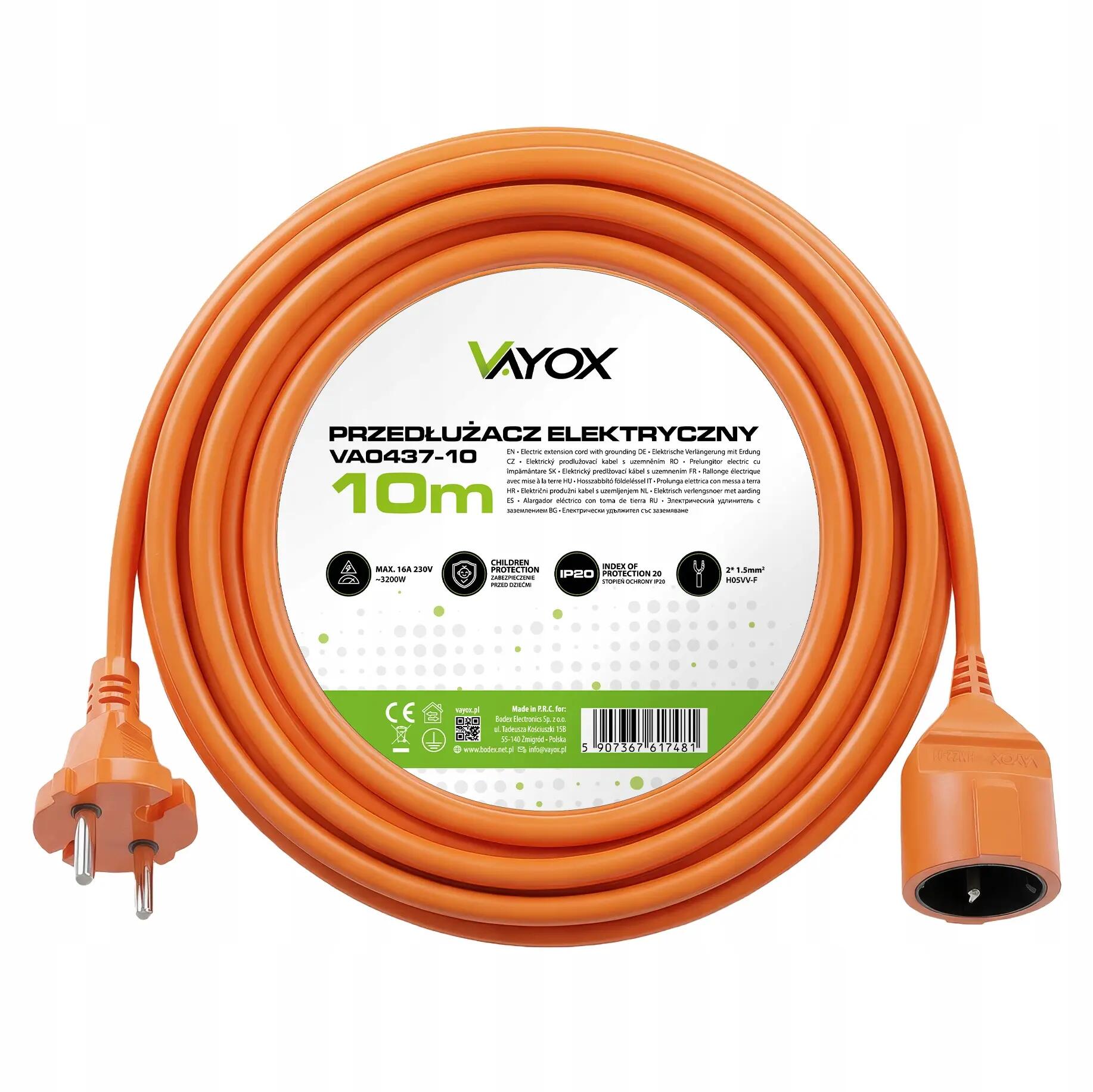 Przedłużacz jednogniazdowy Vayox VA0437 2x1,5mm² IP20 7/15