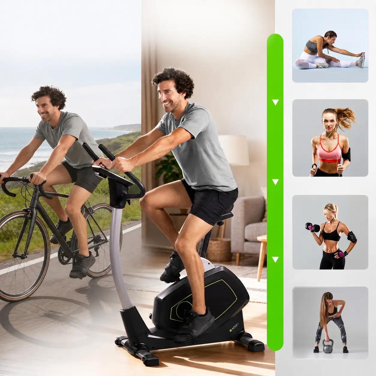 Heimtrainer mit Eigenantrieb - Stromlos - inkl. Pulsgurt - ECO 1000 2/9